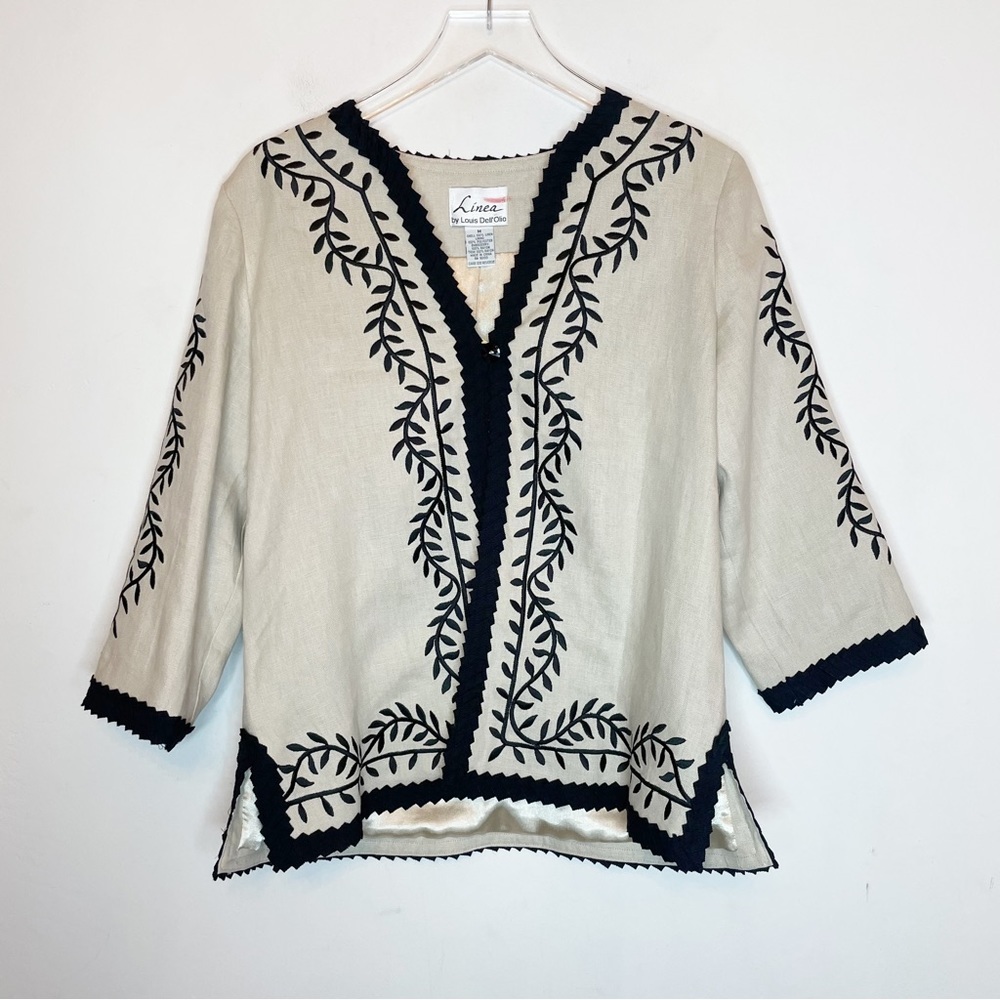 Vintage Linea by Louis Dell'Olio Sz M Linen Embroidered Jacket Blazer